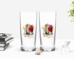 Kişiye Özel Renkli Baskılı Newyork Tasarımlı İkili Rakı Bardağı Seti-1