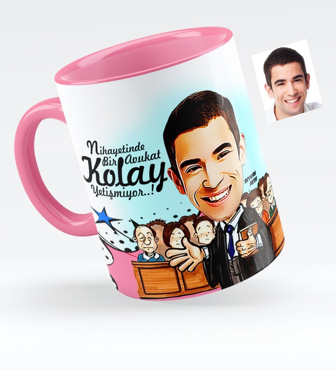 Kişiye Özel Bay Avukat Karikatürlü Pembe Kupa Bardak - 2