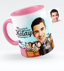 Kişiye Özel Bay Avukat Karikatürlü Pembe Kupa Bardak - 2