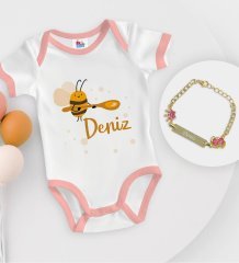 BK Kids Kişiye Özel İsimli Pembe Bebek Body Zıbın ve Kız Bebek Künyesi Hediye Seti-35
