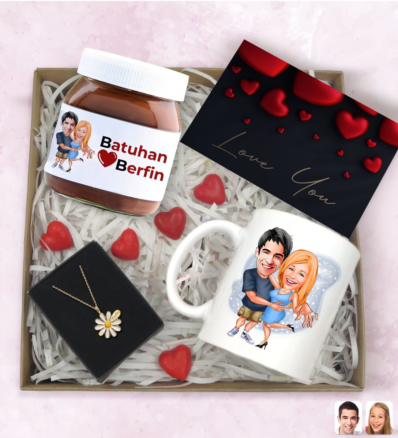BK Gift Sevgiliye Özel Karikatürlü Hediye Seti-10, Sevgililer Günü Hediyesi, Yıl Dönümü Hediyesi, Nutella 400gr., Doğum Günü Hediyesi