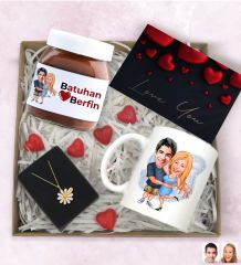 BK Gift Sevgiliye Özel Karikatürlü Hediye Seti-10, Sevgililer Günü Hediyesi, Yıl Dönümü Hediyesi, Nutella 400gr., Doğum Günü Hediyesi