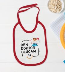 BK Kids Doktor Olucam Tasarımlı Kırmızı Bebek Body Zıbın ve Mama Önlüğü Hediye Seti-1