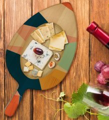 BK Gift Modern Art Tasarımlı Yaprak Şeklinde Doğal Ahşap Servis ve Sunum Tabağı Model 8
