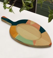 BK Gift Modern Art Tasarımlı Yaprak Şeklinde Doğal Ahşap Servis ve Sunum Tabağı Model 8