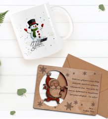 Kişiye Özel Happy New Year Kupa Bardak ve Retro Ahşap Yılbaşı Tebrik Kartı Hediye Seti-2C