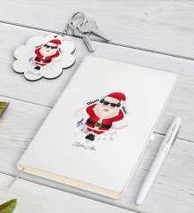 Kişiye Özel Noel Baba Beyaz Defter Kalem ve Anahtarlık Hediye Seti-1