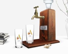 Kişiye Özel Renkli Baskılı Harf ve İsim Tasarımlı İkili Rakı Bardağı ve Ahşap Rakı Standı Hediye Seti-1