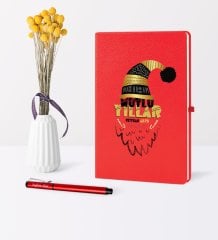 Kişiye Özel Yılbaşı Mutlu Yıllar Temalı Kırmızı Defter Kalem Seti - 8