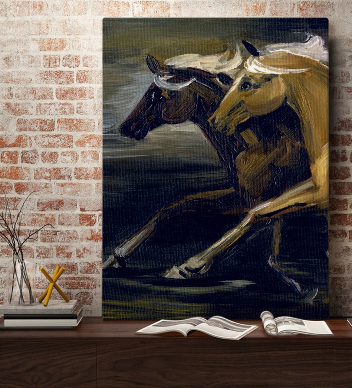 BK Gift Atlar Tasarımlı Kanvas Tablo 70x100cm-1