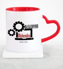 Kişiye Özel Mesleki Bilgisayar Mühendisi Kırmızı Kalpli Kupa Bardak - 3