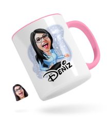 Kişiye Özel Kadın Patron Karikatürlü Pembe Kupa Bardak-5