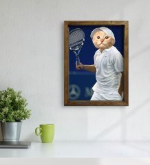 Evcil Dostlara Özel Tenis Oyuncusu Tasarımlı Portre Doğal Masif Ahşap Çerçeveli Tablo 45x65cm-1