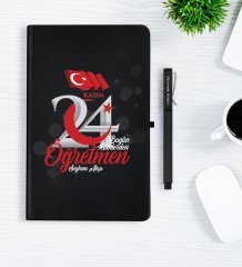 Kişiye Özel Bugün Günlerden Öğretmen Siyah Defter Kalem Hediye Seti - 2