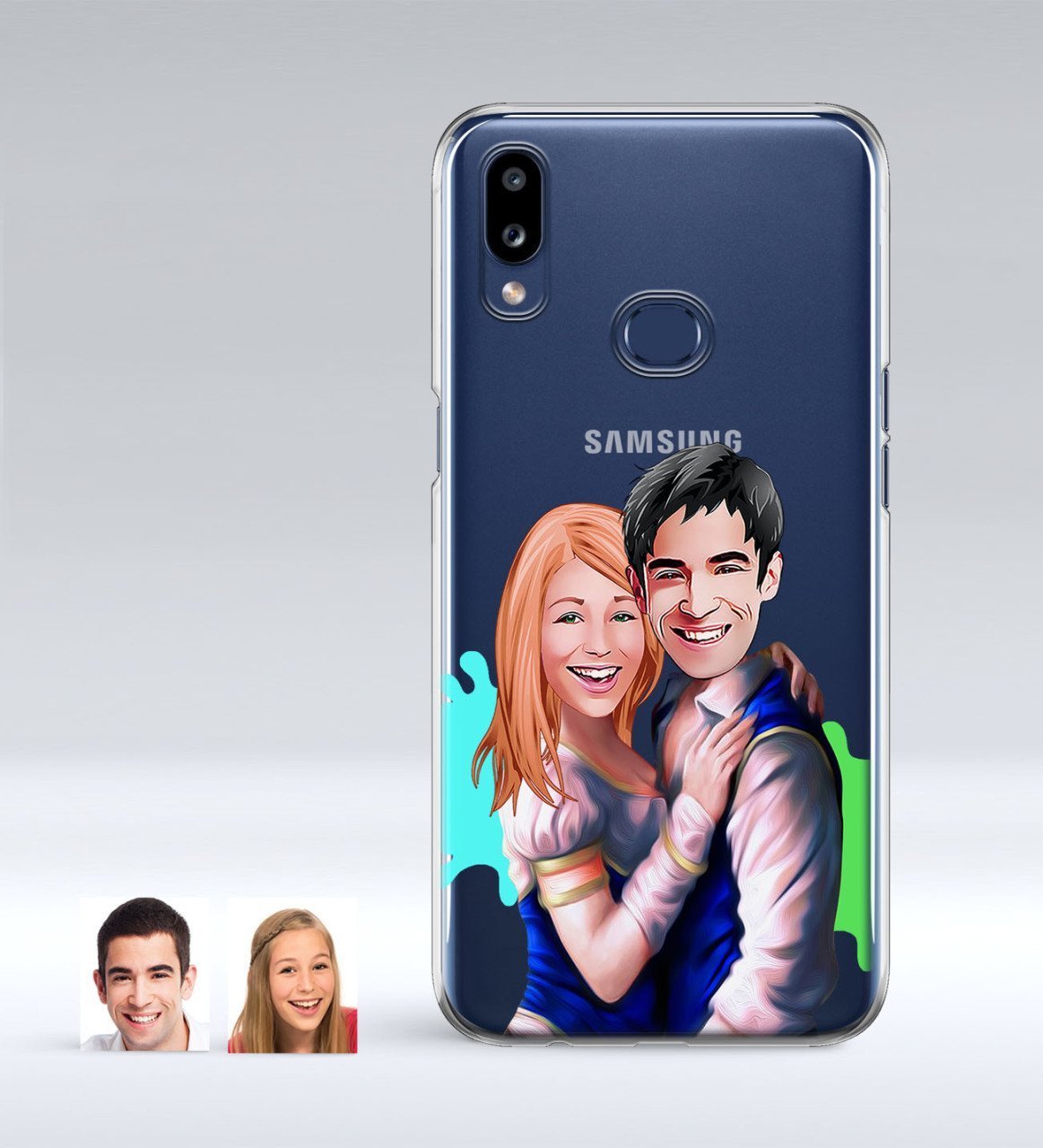 Kişiye Özel Sevgililer Karikatürlü Samsung Galaxy A10s İnce Şeffaf Silikon Telefon Kapağı-40
