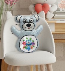 BK Gift Baykuş Tasarımlı Mavi Ayıcık Yastık-1