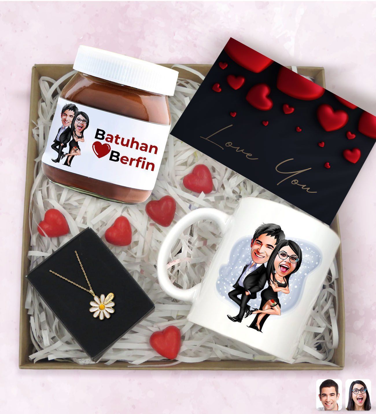 BK Gift Sevgiliye Özel Karikatürlü Hediye Seti-9, Sevgililer Günü Hediyesi, Yıl Dönümü Hediyesi, Nutella 400gr., Doğum Günü Hediyesi