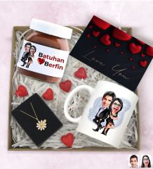 BK Gift Sevgiliye Özel Karikatürlü Hediye Seti-9, Sevgililer Günü Hediyesi, Yıl Dönümü Hediyesi, Nutella 400gr., Doğum Günü Hediyesi