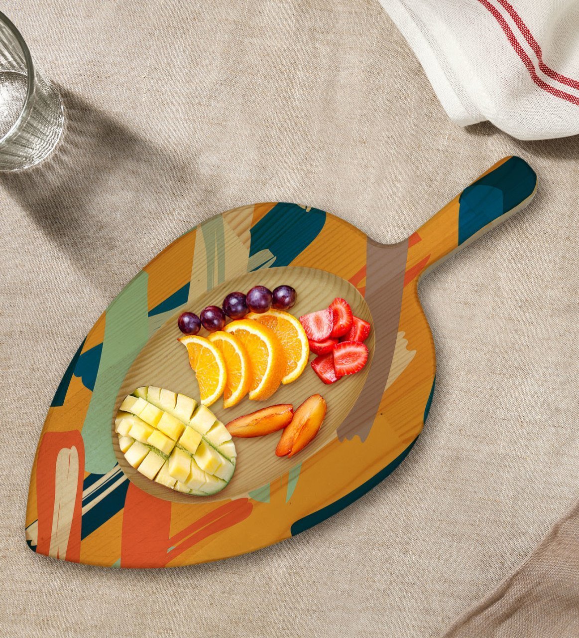 BK Gift Modern Art Tasarımlı Yaprak Şeklinde Doğal Ahşap Servis ve Sunum Tabağı Model 7