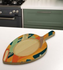 BK Gift Modern Art Tasarımlı Yaprak Şeklinde Doğal Ahşap Servis ve Sunum Tabağı Model 7