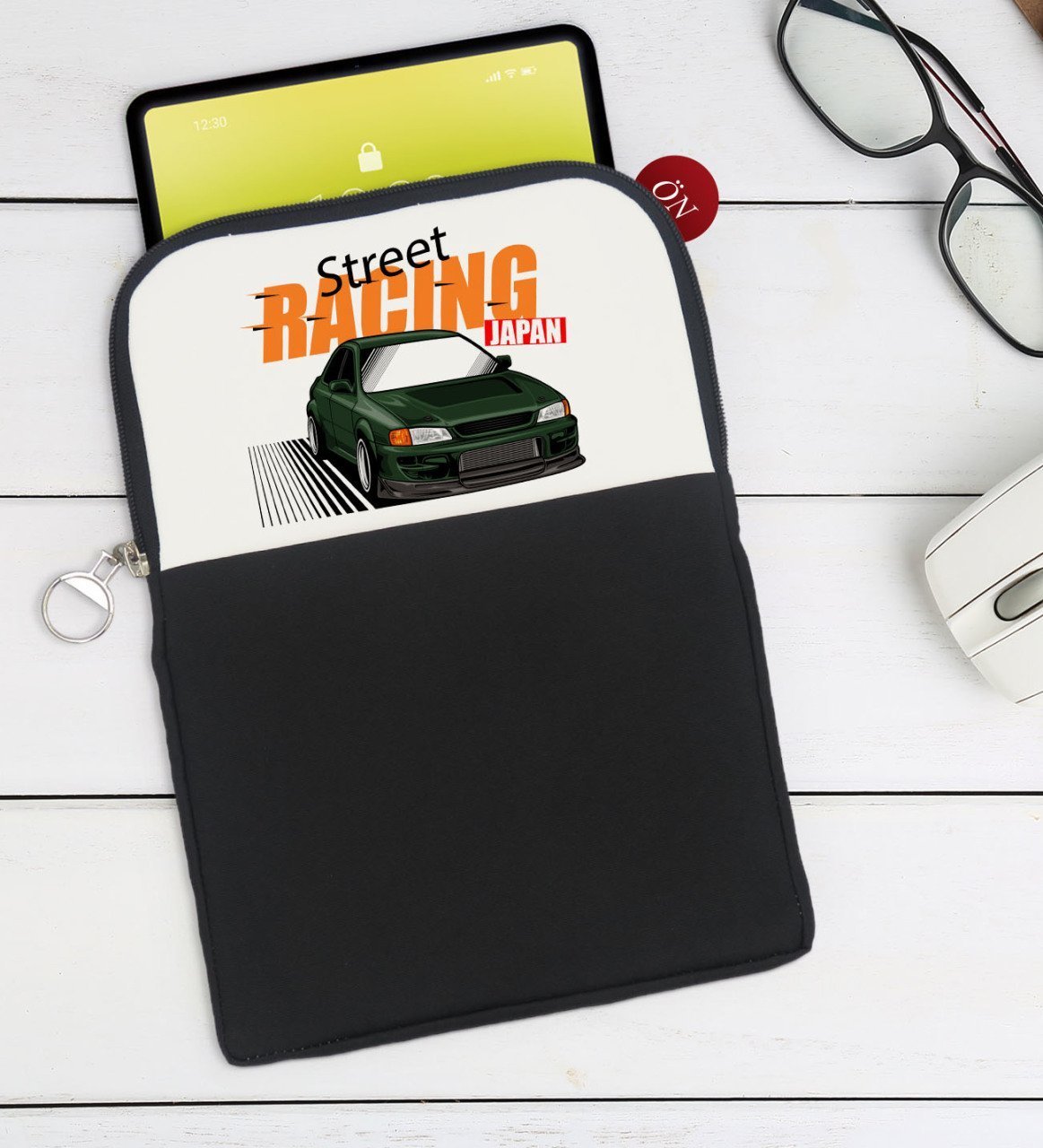 BK Gift Street Racing Tasarımlı Taşınabilir Koruyucu Tablet Kılıfı & Organizer Çanta - Siyah-1