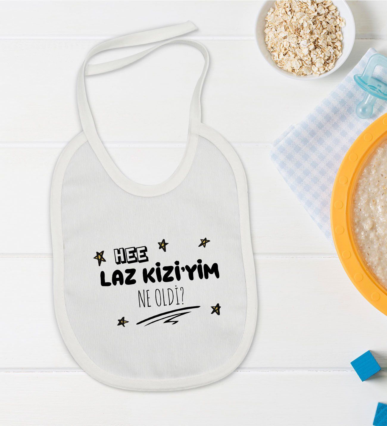 BK Kids Laz Kızıyım Tasarımlı Beyaz Bebek Mama Önlüğü-1