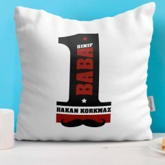 Kişiye Özel Dekoratif Beyaz Yastık (Babalar Günü Temalı) 17