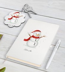 Kişiye Özel Kardan Adam Beyaz Defter Kalem ve Anahtarlık Hediye Seti-2
