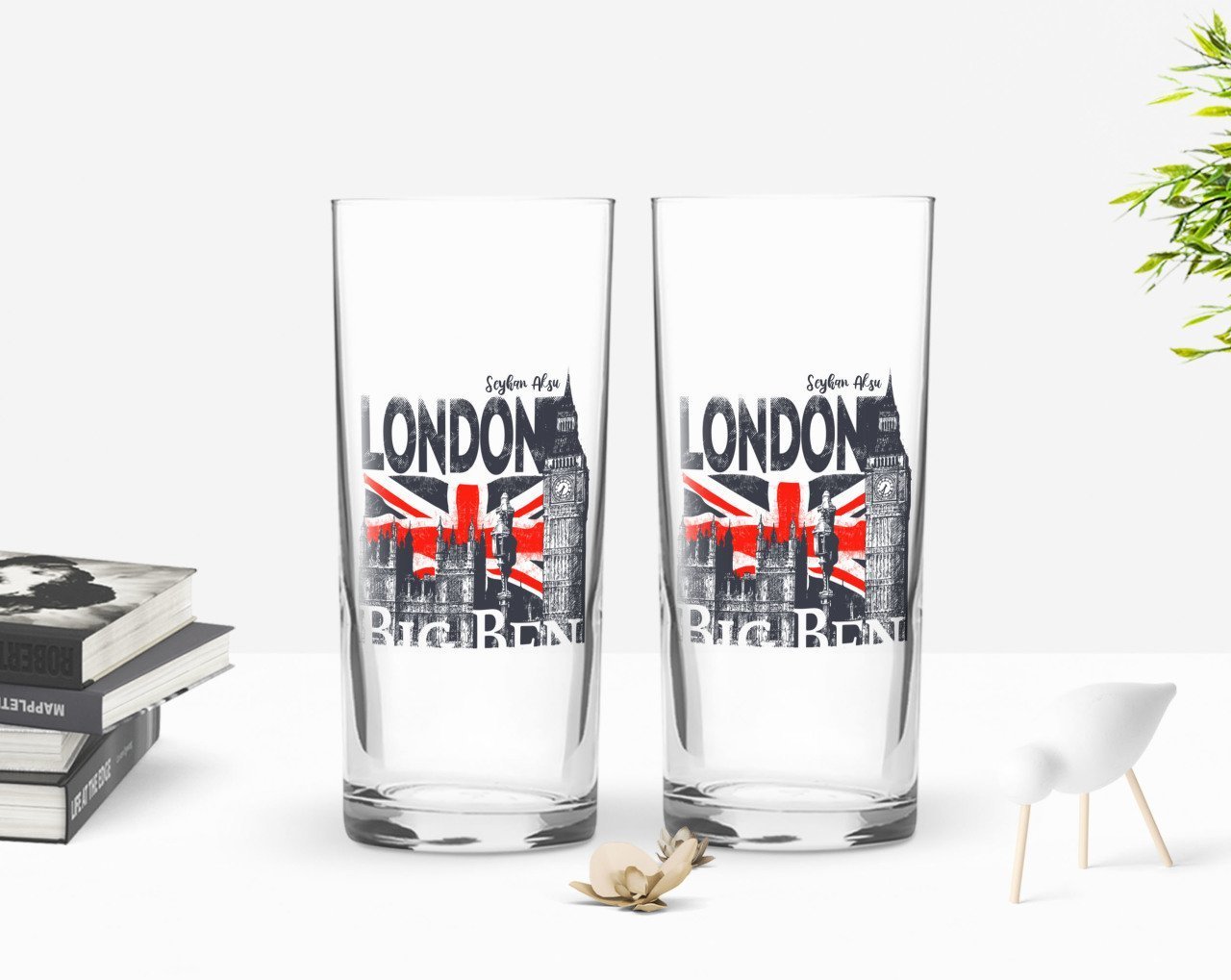 Kişiye Özel Renkli Baskılı London Tasarımlı İkili Rakı Bardağı Seti-3