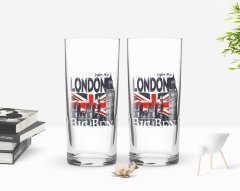 Kişiye Özel Renkli Baskılı London Tasarımlı İkili Rakı Bardağı Seti-3
