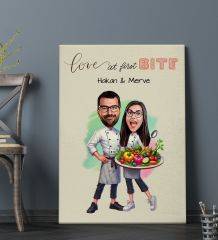 BK Gift Kişiye Özel Aşçı Çift Karikatürlü Kanvas Tablo-1 (70x100), Sevgiliye Hediye, Sevgililer Günü Hediyesi