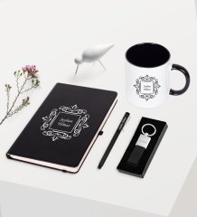 Kişiye Özel Siyah Defter Kalem Anahtarlık Kupa Seti - 1