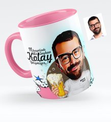 Kişiye Özel Şerefe Karikatürlü Pembe Kupa Bardak - 1