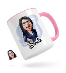 Kişiye Özel Kadın Patron Karikatürlü Pembe Kupa Bardak-4