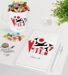 BK Gift Kişiye Özel 2023 Mutlu Yıllar Beyaz Defter Kalem Kupa ve Haribo Şeker Hediye Seti-13