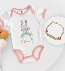 BK Kids Kişiye Özel İsimli Pembe Bebek Body Zıbın ve Kız Bebek Künyesi Hediye Seti-16
