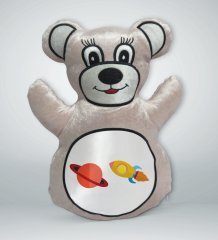BK Gift Uzay Aracı Tasarımlı Krem Ayıcık Yastık-1