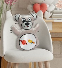 BK Gift Uzay Aracı Tasarımlı Krem Ayıcık Yastık-1
