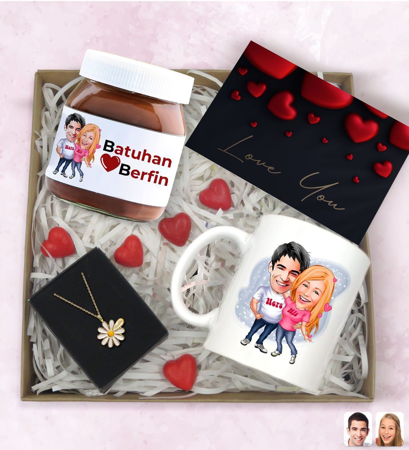 BK Gift Sevgiliye Özel Karikatürlü Hediye Seti-8, Sevgililer Günü Hediyesi, Yıl Dönümü Hediyesi, Nutella 400gr., Doğum Günü Hediyesi