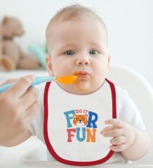 BK Kids Do It For Fun Tasarımlı Kırmızı Bebek Body Zıbın ve Mama Önlüğü Hediye Seti-1