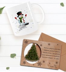 Kişiye Özel Happy New Year Kupa Bardak ve Retro Ahşap Yılbaşı Tebrik Kartı Hediye Seti-2A