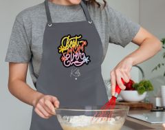 BK Gift Kişiye Özel İsimli Anneler Günü Tasarımlı Profesyonel Antrasit Mutfak Önlüğü, Aşçı Önlüğü, Şef Önlüğü, Anneye Hediye-1