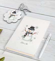 Kişiye Özel Kardan Adam Beyaz Defter Kalem ve Anahtarlık Hediye Seti-1