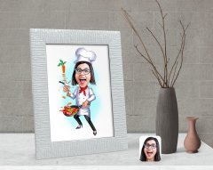 Kişiye Özel Kadın Chef Karikatürlü Dekoratif Çerçeve-2