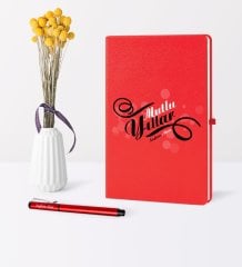 Kişiye Özel Yılbaşı Mutlu Yıllar Temalı Kırmızı Defter Kalem Seti - 6