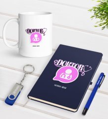 Kişiye Özel Doktor Temalı Lacivert Defter Kalem Kupa 32gb USB Bellek Hediye Seti-12
