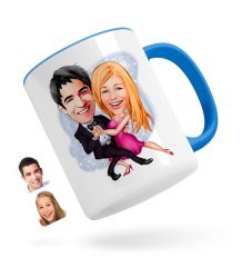 Kişiye Özel Sevgililer Karikatürlü Mavi Kupa Bardak-13