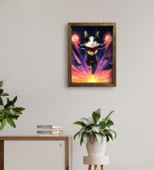 Evcil Dostlara Özel Süper Kahraman Tasarımlı Portre Doğal Masif Ahşap Çerçeveli Tablo 45x65cm-1