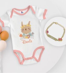 BK Kids Kişiye Özel İsimli Pembe Bebek Body Zıbın ve Kız Bebek Künyesi Hediye Seti-14