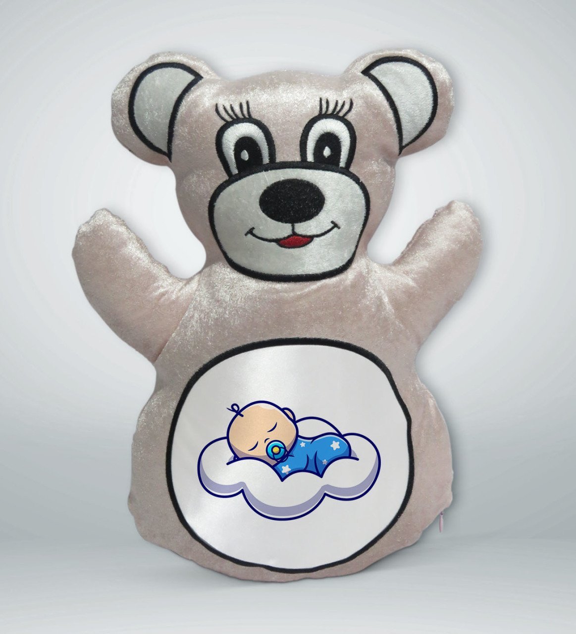 BK Gift Uyuyan Bebek Tasarımlı Krem Ayıcık Yastık-1